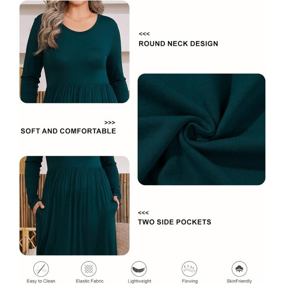 Plus Size Maxi Dress Women's Long Sleeve Casual Fall with Pockets XL-6XL - Picture 4 of 5
